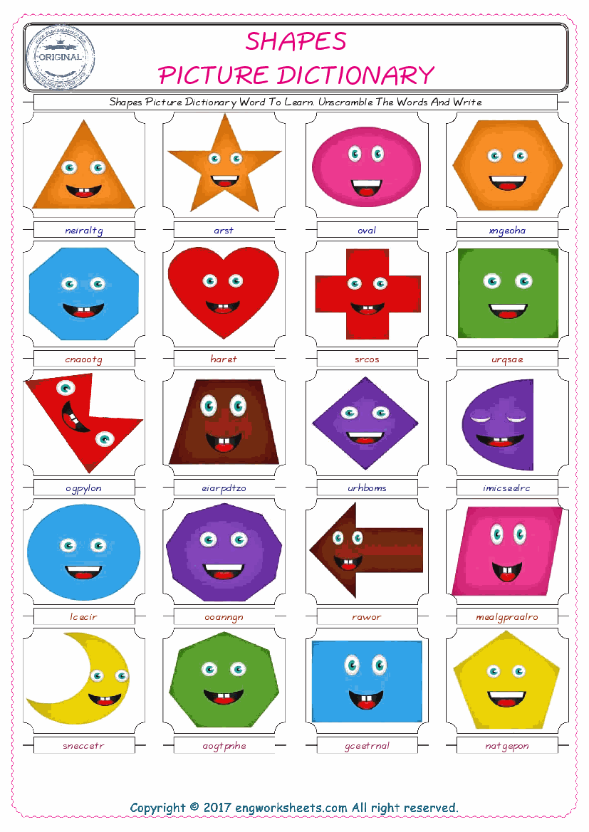  Shapes ESL Worksheets For kids, the exercise worksheet of finding the words given complexly and supplying the correct one. 